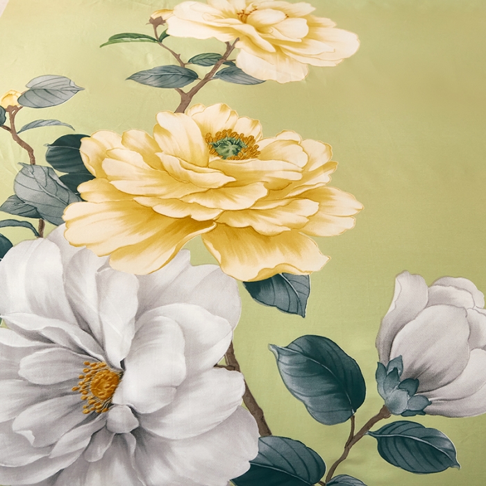 91家纺网 家纺一手货源 找家纺 雲归梦 2021全棉大版四件套中国风花卉 烟花易冷（绿）