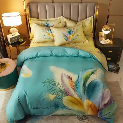 雲归梦 2021全棉大版四件套中国风花卉 羽翼纷飞（绿）