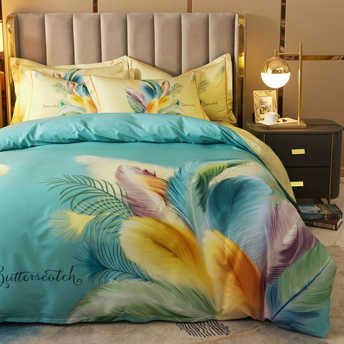 91家纺网 家纺一手货源 找家纺 雲归梦 2021全棉大版四件套中国风花卉 羽翼纷飞（绿）