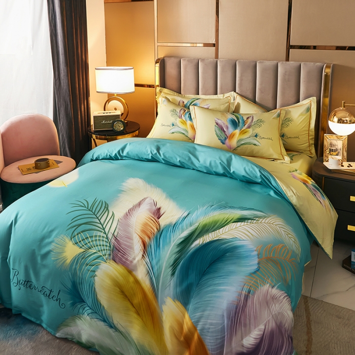 91家纺网 家纺一手货源 找家纺 雲归梦 2021全棉大版四件套中国风花卉 羽翼纷飞（绿）