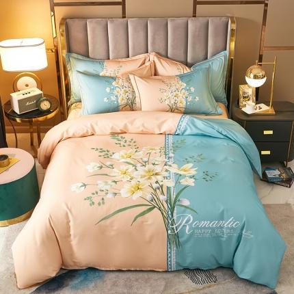 91家纺网 家纺一手货源 找家纺 雲归梦 2021全棉大版四件套中国风花卉 玉暖蓝田（粉）