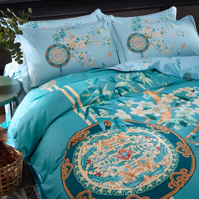 91家纺网 家纺一手货源 找家纺 雲归梦 2021全棉大版四件套中国风花卉 竹林风