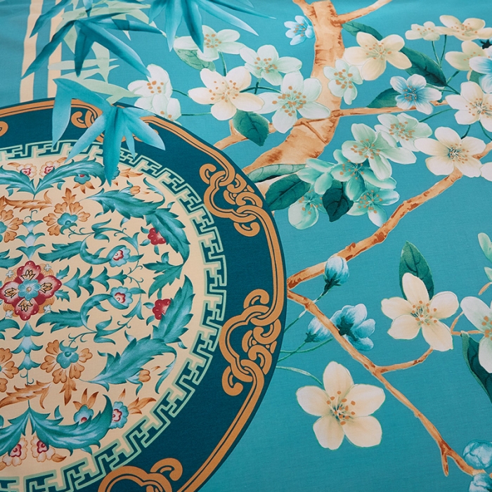 91家纺网 家纺一手货源 找家纺 雲归梦 2021全棉大版四件套中国风花卉 竹林风