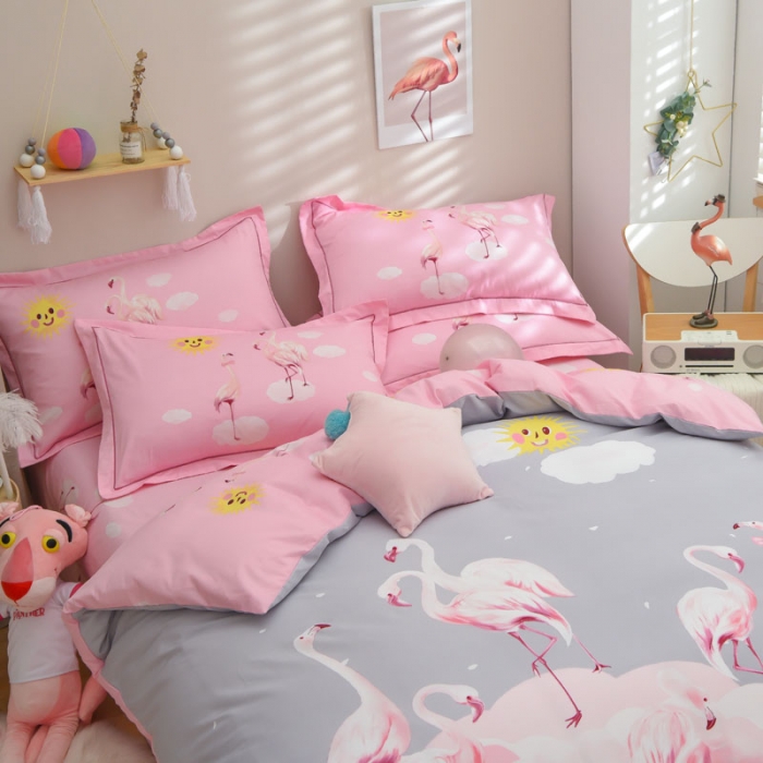 91家纺网 家纺一手货源 找家纺 雲归梦 2021全棉大版四件套可爱卡通系列 爱情鸟