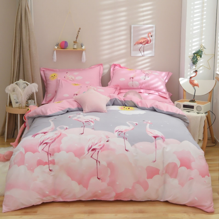 91家纺网 家纺一手货源 找家纺 雲归梦 2021全棉大版四件套可爱卡通系列 爱情鸟