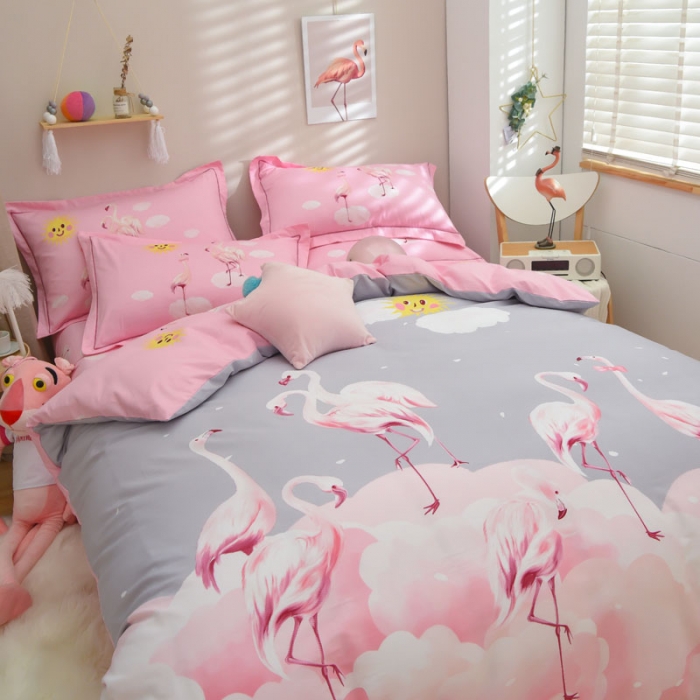 91家纺网 家纺一手货源 找家纺 雲归梦 2021全棉大版四件套可爱卡通系列 爱情鸟