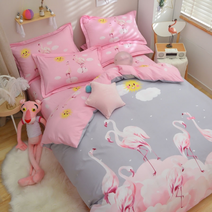 91家纺网 家纺一手货源 找家纺 雲归梦 2021全棉大版四件套可爱卡通系列 爱情鸟