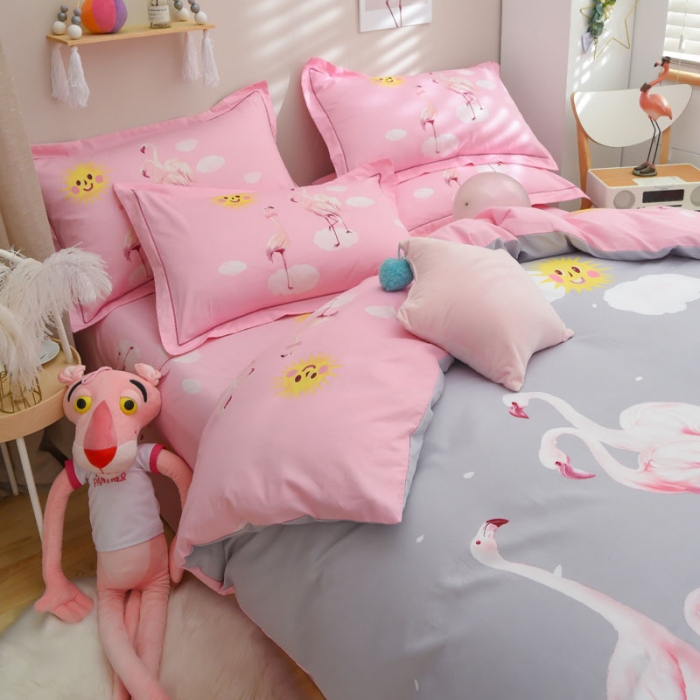 91家纺网 家纺一手货源 找家纺 雲归梦 2021全棉大版四件套可爱卡通系列 爱情鸟