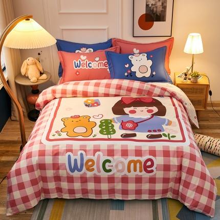 雲归梦 2021全棉大版四件套可爱卡通系列 奥莉娃（粉）