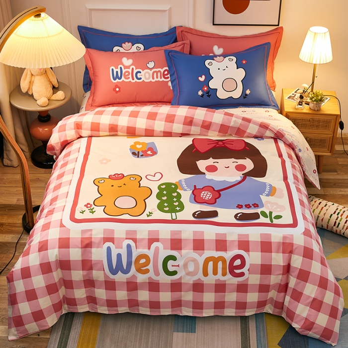 91家纺网 家纺一手货源 找家纺 雲归梦 2021全棉大版四件套可爱卡通系列 奥莉娃（粉）