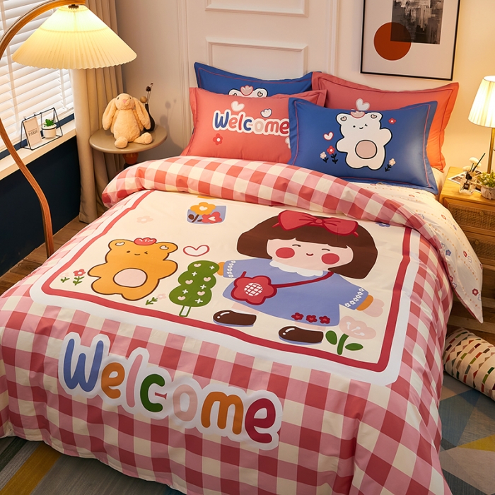 91家纺网 家纺一手货源 找家纺 雲归梦 2021全棉大版四件套可爱卡通系列 奥莉娃（粉）