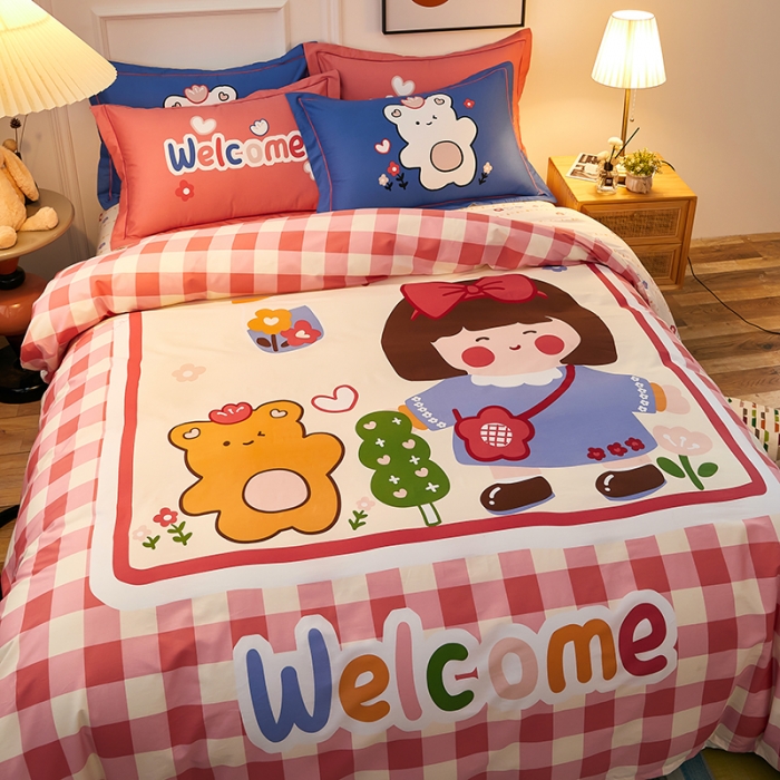 91家纺网 家纺一手货源 找家纺 雲归梦 2021全棉大版四件套可爱卡通系列 奥莉娃（粉）