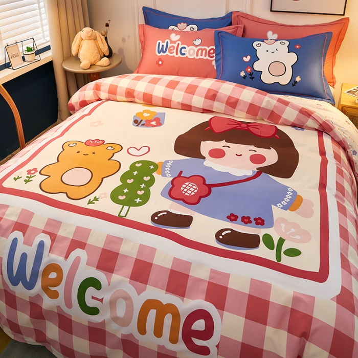 91家纺网 家纺一手货源 找家纺 雲归梦 2021全棉大版四件套可爱卡通系列 奥莉娃（粉）