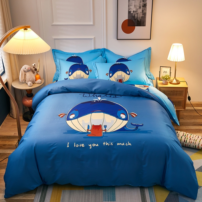 91家纺网 家纺一手货源 找家纺 雲归梦 2021全棉大版四件套可爱卡通系列 碧水鲸波