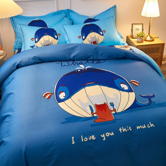 91家纺网 家纺一手货源 找家纺 雲归梦 2021全棉大版四件套可爱卡通系列 碧水鲸波