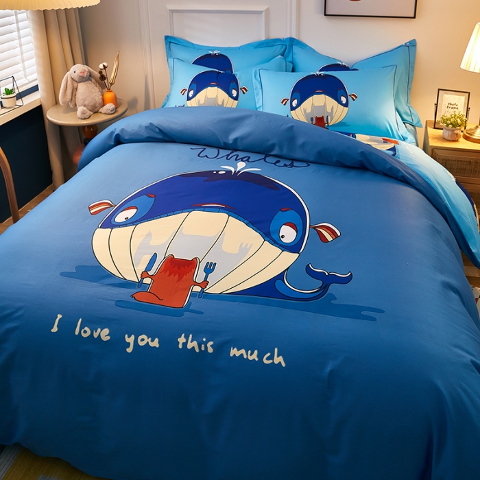 91家纺网 家纺一手货源 找家纺 雲归梦 2021全棉大版四件套可爱卡通系列 碧水鲸波