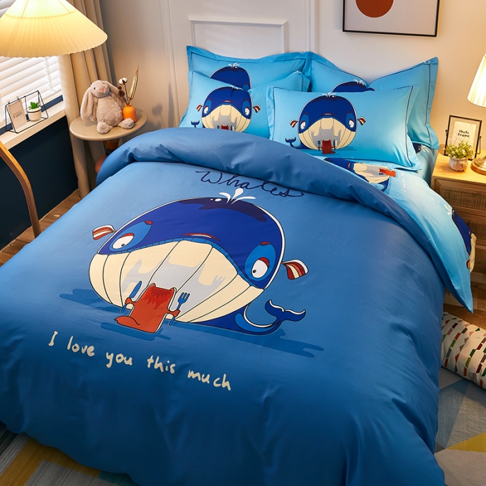 91家纺网 家纺一手货源 找家纺 雲归梦 2021全棉大版四件套可爱卡通系列 碧水鲸波