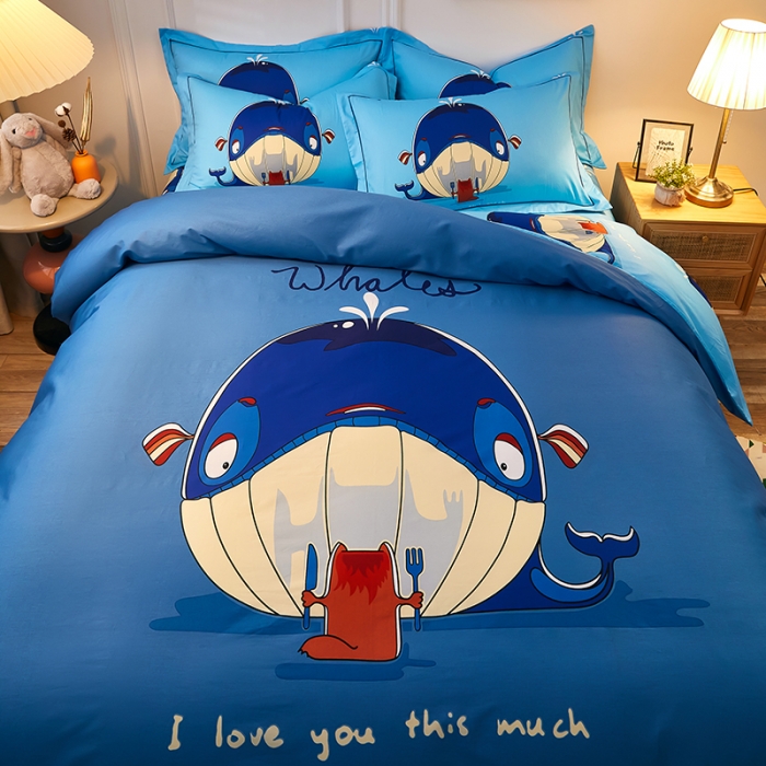 91家纺网 家纺一手货源 找家纺 雲归梦 2021全棉大版四件套可爱卡通系列 碧水鲸波