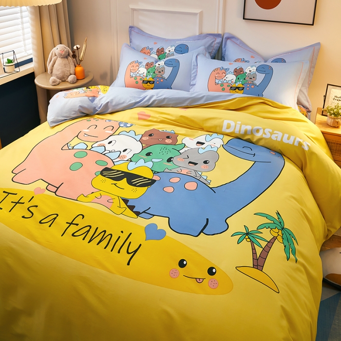 91家纺网 家纺一手货源 找家纺 雲归梦 2021全棉大版四件套可爱卡通系列 宠物联盟（黄）