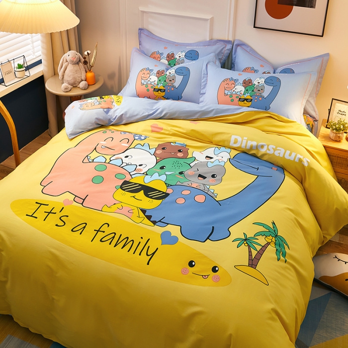 91家纺网 家纺一手货源 找家纺 雲归梦 2021全棉大版四件套可爱卡通系列 宠物联盟（黄）