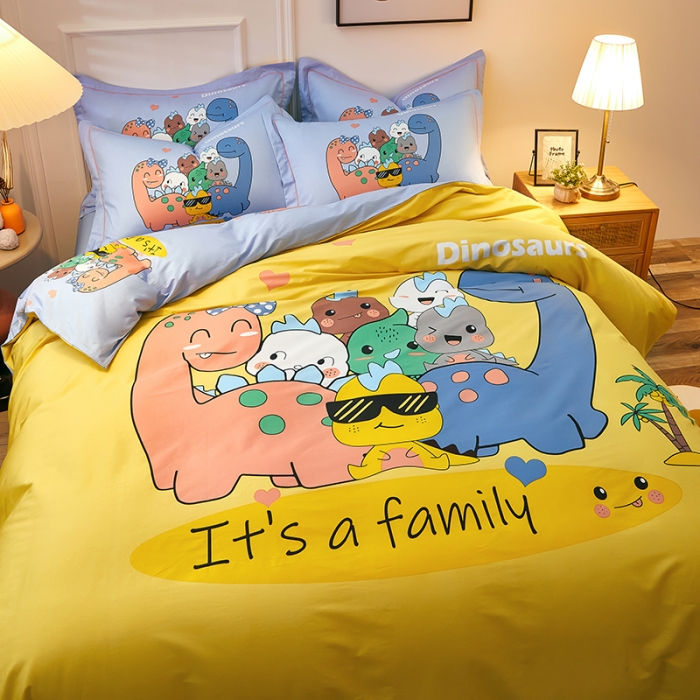 91家纺网 家纺一手货源 找家纺 雲归梦 2021全棉大版四件套可爱卡通系列 宠物联盟（黄）