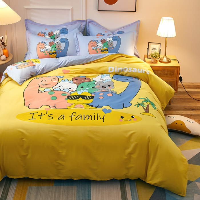 91家纺网 家纺一手货源 找家纺 雲归梦 2021全棉大版四件套可爱卡通系列 宠物联盟（黄）