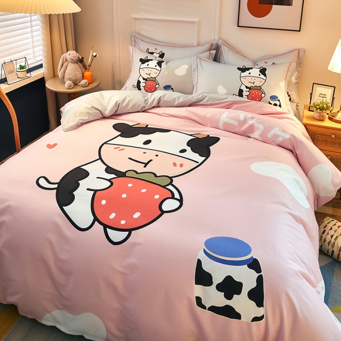 91家纺网 家纺一手货源 找家纺 雲归梦 2021全棉大版四件套可爱卡通系列 呆檬粉