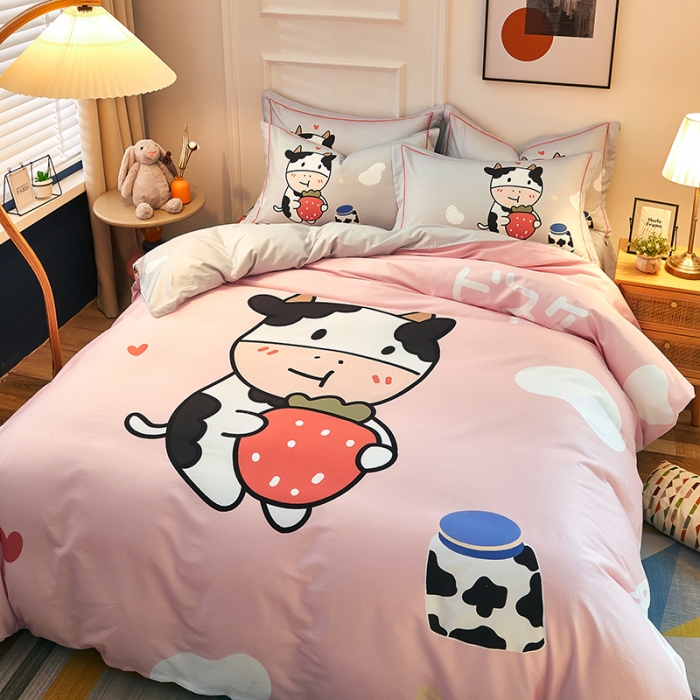 91家纺网 家纺一手货源 找家纺 雲归梦 2021全棉大版四件套可爱卡通系列 呆檬粉