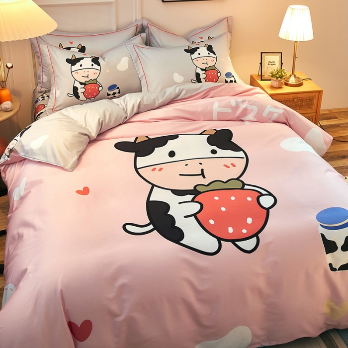 91家纺网 家纺一手货源 找家纺 雲归梦 2021全棉大版四件套可爱卡通系列 呆檬粉