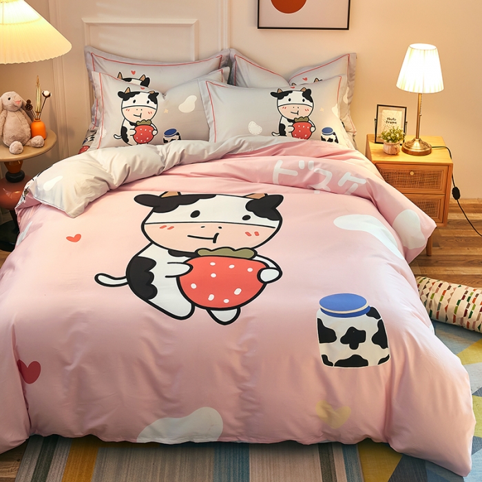 91家纺网 家纺一手货源 找家纺 雲归梦 2021全棉大版四件套可爱卡通系列 呆檬粉