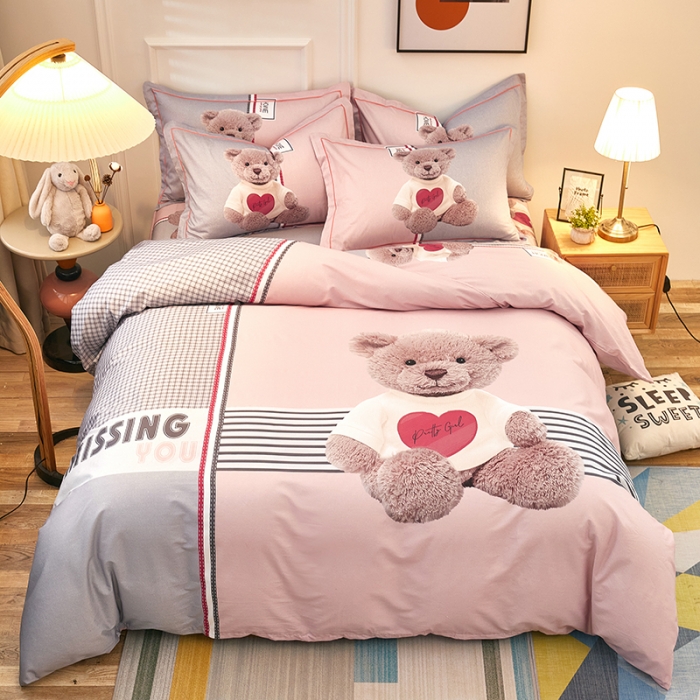 91家纺网 家纺一手货源 找家纺 雲归梦 2021全棉大版四件套可爱卡通系列 玲珑熊