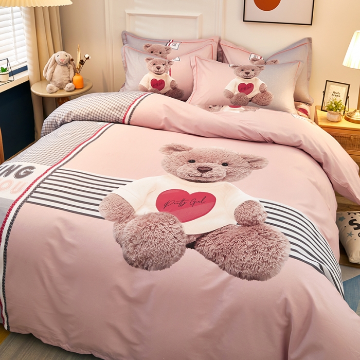 91家纺网 家纺一手货源 找家纺 雲归梦 2021全棉大版四件套可爱卡通系列 玲珑熊