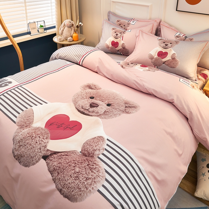 91家纺网 家纺一手货源 找家纺 雲归梦 2021全棉大版四件套可爱卡通系列 玲珑熊