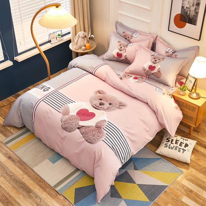 91家纺网 家纺一手货源 找家纺 雲归梦 2021全棉大版四件套可爱卡通系列 玲珑熊