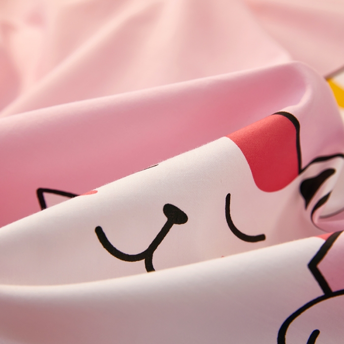 91家纺网 家纺一手货源 找家纺 雲归梦 2021全棉大版四件套可爱卡通系列 喵星人（粉）