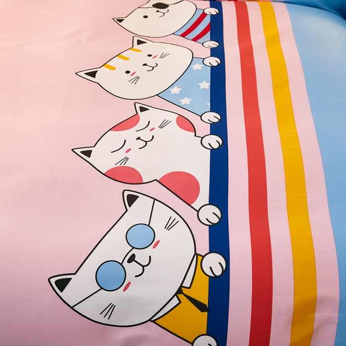 91家纺网 家纺一手货源 找家纺 雲归梦 2021全棉大版四件套可爱卡通系列 喵星人（粉）