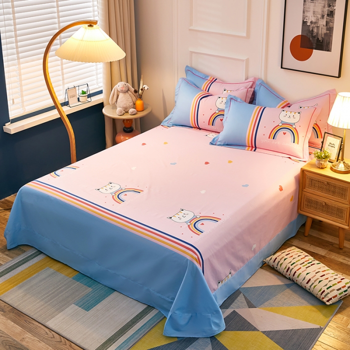 91家纺网 家纺一手货源 找家纺 雲归梦 2021全棉大版四件套可爱卡通系列 喵星人（粉）