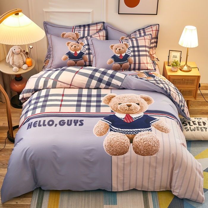 91家纺网 家纺一手货源 找家纺 雲归梦 2021全棉大版四件套可爱卡通系列 泰迪熊