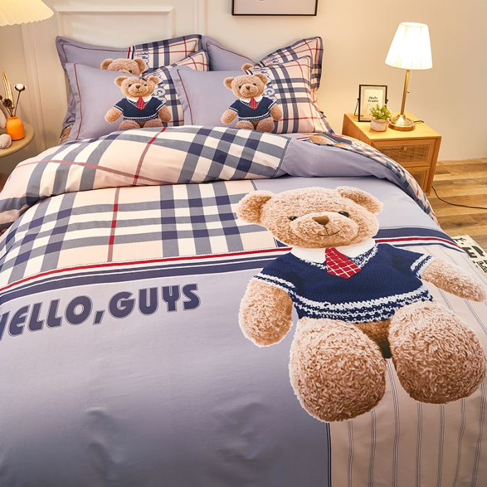 91家纺网 家纺一手货源 找家纺 雲归梦 2021全棉大版四件套可爱卡通系列 泰迪熊