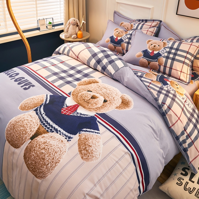 91家纺网 家纺一手货源 找家纺 雲归梦 2021全棉大版四件套可爱卡通系列 泰迪熊