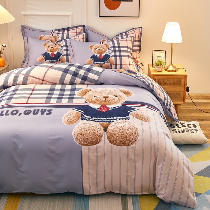 91家纺网 家纺一手货源 找家纺 雲归梦 2021全棉大版四件套可爱卡通系列 泰迪熊