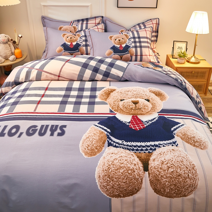 91家纺网 家纺一手货源 找家纺 雲归梦 2021全棉大版四件套可爱卡通系列 泰迪熊