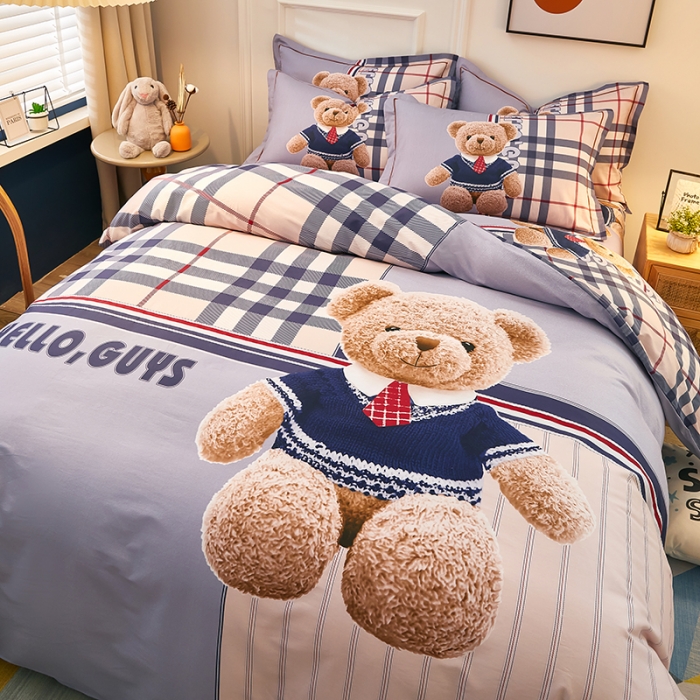 91家纺网 家纺一手货源 找家纺 雲归梦 2021全棉大版四件套可爱卡通系列 泰迪熊