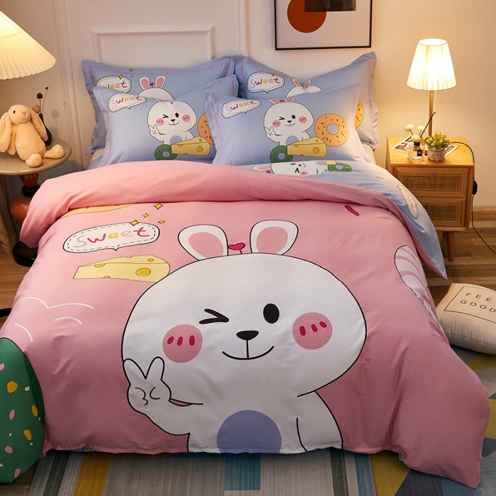 91家纺网 家纺一手货源 找家纺 雲归梦 2021全棉大版四件套可爱卡通系列 甜甜兔