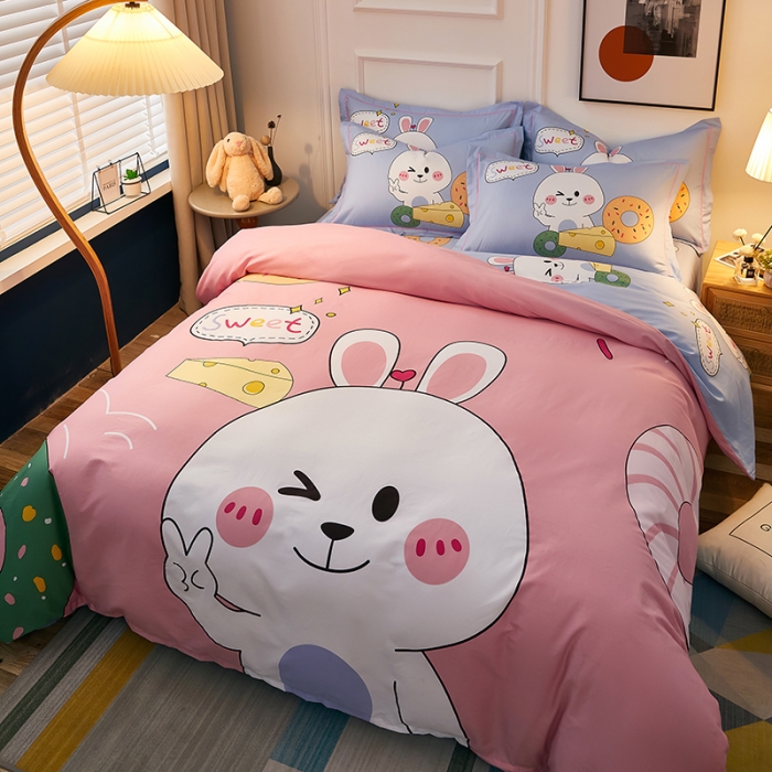 91家纺网 家纺一手货源 找家纺 雲归梦 2021全棉大版四件套可爱卡通系列 甜甜兔