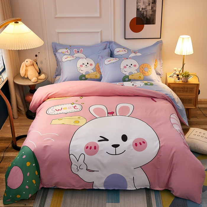 91家纺网 家纺一手货源 找家纺 雲归梦 2021全棉大版四件套可爱卡通系列 甜甜兔