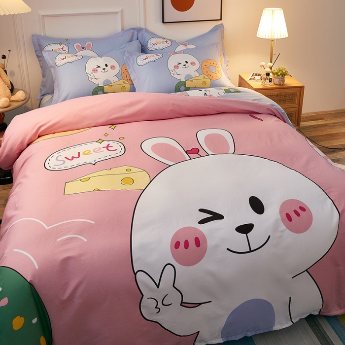 91家纺网 家纺一手货源 找家纺 雲归梦 2021全棉大版四件套可爱卡通系列 甜甜兔