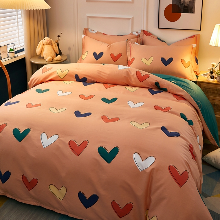 91家纺网 家纺一手货源 找家纺 雲归梦 2021全棉大版四件套可爱卡通系列 心心相印