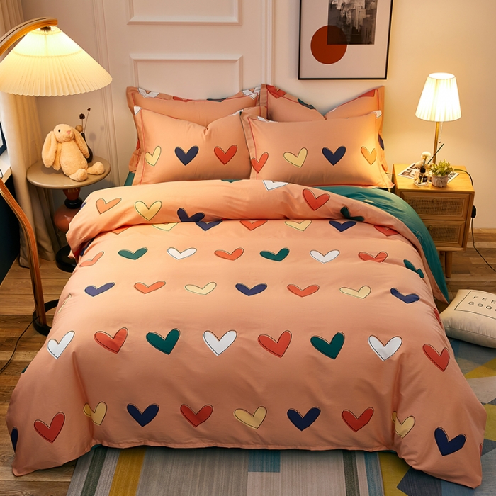 91家纺网 家纺一手货源 找家纺 雲归梦 2021全棉大版四件套可爱卡通系列 心心相印