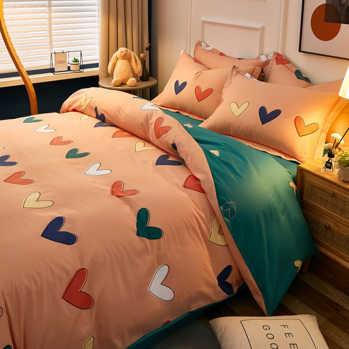 91家纺网 家纺一手货源 找家纺 雲归梦 2021全棉大版四件套可爱卡通系列 心心相印